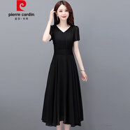皮爾卡丹（pierre cardin）雪紡連衣裙女夏季2025新款喜婆婆婚宴裝媽端莊大氣宴會(huì )禮服裙子 黑色 2XL 【適合126-135斤】