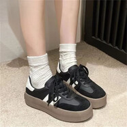 啄木鳥(niǎo)厚底網(wǎng)面德訓鞋女2025春夏新款真牛皮軟底小白鞋休閑透氣運動(dòng)板鞋 LJF-6001黑色(單里) 35 (225mm)鞋子偏小，拍大一碼