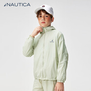 NAUTICA/諾帝卡童裝 男童女童春夏季短褲兒童運(yùn)動(dòng)五分褲輕量大童套裝 淺綠-外套 150