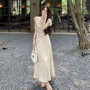 漫蔻依名媛氣質(zhì)淑女小香風(fēng)不規則緞面褶皺短袖上衣+高腰顯瘦包臀半身裙 裙子 XL