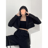 冠貿裴網(wǎng)紅2025春秋季韓版高質感超短款小西裝女修身露臍西服黑色外蕓郝 黑色 M