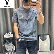 花花公子短袖t恤男2023夏新款男士滿身卡通印花半袖洋氣小眾百搭 深灰色 2XL _[建議135-150斤]