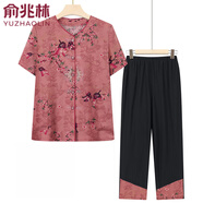 俞兆林（YUZHAOLIN）中老年女裝媽媽裝老年人夏裝奶奶短袖套裝夏季唐裝襯衣兩件套衣服 短袖/紅色套裝 XL (建議80-100斤)