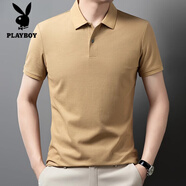 花花公子（PLAYBOY）品牌100%純棉男士t恤短袖2025新款全棉夏季體恤男士半袖polo.衫 黃色 M 165/4890-115斤