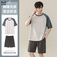 貓人睡衣男夏季冰絲短袖短褲男士新款休閑大碼可外穿涼感家居服套裝 【涼感冰絲】顏色四 4XL 【建議180-200斤】