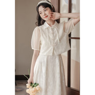 韓璐嬌（hanlujiao）新中式連衣裙女裝2025夏季新款國風(fēng)套裝小個(gè)子氣質(zhì)顯瘦旗袍長(cháng)裙子 8072#杏色 S （建議80-96斤）