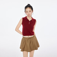 A21女裝無(wú)袖薄毛針織衫2025夏新款設計感娃娃領(lǐng)套頭上衣 棗紅 S