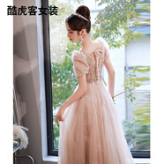 成人禮服女 18嵗禮服 學(xué)生晚禮服女2022輕奢小眾感宴會(huì)氣質(zhì)長款年會(huì)藝考裙平時(shí)可穿 卡其色長款（裙長140左右） M（建議95-103斤）
