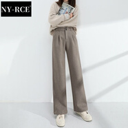 NY-RCE毛呢闊腿褲女秋冬高腰垂感新款褲子休閑加絨加厚寬松拖地長褲 淺咖色常規(guī)款(適合165以下) 加絨 S