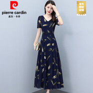 皮爾卡丹（PIERRE CARDIN）媽媽款洋氣夏裝年輕雪紡連衣裙2025新款中年女裝40歲氣質時尚裙子 廣州十三行連衣裙藏青色 2XL 母親節(jié)禮物實用送媽媽