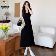 啄木鳥(niǎo)春夏新款白色防曬襯衫搭配黑色吊帶長(cháng)裙寬松中長(cháng)款背心連衣裙套裝 (小黑裙)裙子 L 建議100-120斤