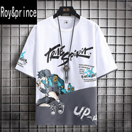 羅伊王子&Roy&prince短袖t恤男夏天12-15歲初中學(xué)生13帥氣半袖體恤大碼14大童純棉上衣 B22-2白色(單件短袖) 品質(zhì)保證 XL (120-140斤左右)