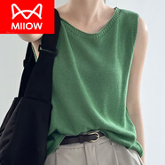 貓人（MiiOW）女士亞麻吊帶背心女夏外穿內(nèi)搭2025新款寬松薄款無袖短款針織上衣 綠色 S