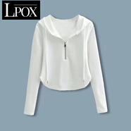 LPOX灰色短款連帽衛衣女春季2025年新款長(cháng)袖拉鏈打底衫內搭上衣女收腰 白色[優(yōu)質(zhì)版] S 80斤-95斤