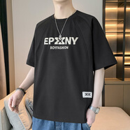 格斯嵐帝夏季美式潮牌復(fù)古短袖字母發(fā)泡印花衣服國潮高街休閑寬松T恤男女 黑色 XL