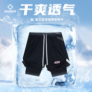 準(zhǔn)者運(yùn)動短褲新款籃球褲透氣速干大碼球褲綜合訓(xùn)練美式短褲 純正黑【假兩件-壓縮內(nèi)里】 Z125213510 L
