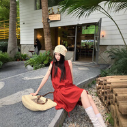 京濮飛夏季小個子抽繩背心裙娃娃款A(yù)字連衣裙 紅色 均碼