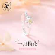 億博十二花神純銀戒指女款輕奢小眾設計定制刻字指環紀念日禮物送女友 一月梅花戒指+溫馨禮盒
