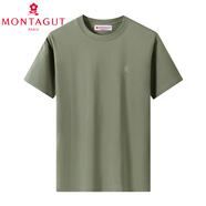 夢特嬌（MONTAGUT）法國100新疆棉圓領(lǐng)夏季打底衫T男寬松純棉純色t短袖上衣體恤 橄欖綠純棉正品100短袖 橄欖綠純 S 85-105斤