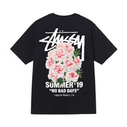 斯圖西（stussy）美式潮牌stu斯圖印花短袖男女寬松百搭t恤情侶裝學(xué)生休閑上衣 黑色【康乃馨】 XL