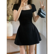 法舒琳大碼胖mm法式純欲白色連衣裙女夏季2025新款顯瘦包臀收腰小白短裙 黑色短裙 M 【建議95-105斤】