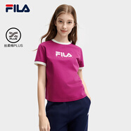 FILA斐樂(lè )女裝t恤短袖女子針織短袖衫休閑撞色純棉T恤潮流辣妹LOGO上衣 嫣然紅-WI M 165/84A/M