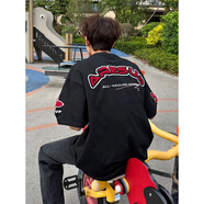 燦圖美式純棉字母刺繡短袖t恤男夏季國(guó)潮半截袖ins學(xué)生高街上衣服情侶 黑色 2XL 建議140斤到160斤