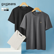 gxg.jeans男裝  多色字母繡花基礎(chǔ)涼感休閑圓領(lǐng)短袖T恤男 25年夏新品 深灰色 3XL (190)