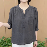 憶菲蘭襯衫女2025夏季新款時尚設(shè)計(jì)氣質(zhì)寬松顯瘦純色中袖襯衫減齡上衣女 灰色 5XL 建議200-220斤