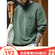 馬登（Maden）馬登工裝 美式休閑華夫格口袋T恤男春季撞色圓領(lǐng)套頭針織衛(wèi)衣長袖 苔蘚綠 M 均碼