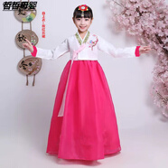 民族服裝兒童 朝鮮族六一兒童演出服裝韓版小孩傳統(tǒng)古裝女童改良韓服女寶寶朝鮮族童裝2 新白衣枚紅裙 110