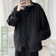 主意范（ZHUYIFAN）胖子大碼立領(lǐng)外套男春秋飛行員夾克沖鋒衣少年感潮牌休閑工裝夾克 HS25423黑色（夏季防曬衣） 2XL 150-170斤