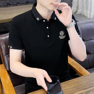 唐號POLO衫男短袖t恤翻領(lǐng)男裝休閑半袖衣服上衣2025夏季高端體恤潮牌 黑色 M