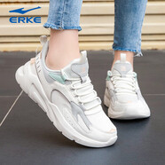 鴻星爾克（ERKE）女鞋跑步鞋夏季網(wǎng)面透氣輕便運(yùn)動鞋學(xué)生白色休閑鞋女跑鞋 微晶白/鉛筆灰 38