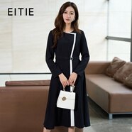 愛(ài)特愛(ài)（EITIE）大方通勤撞色不對稱(chēng)線(xiàn)條收腰顯瘦連衣裙春秋新款A2407327 極簡(jiǎn)黑22 2XL 175
