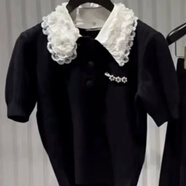 姒桀瑪克茜妮同款拉家商場(chǎng)2025年春夏季新款女士miu系短款T恤針織翻領(lǐng) 黑白翻領(lǐng)針織高版本 XS
