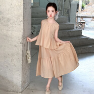 HUALIN FASHION女童水洗棉假兩件連衣裙中長款背心裙2025夏 圖片色 M 140c