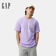 GAP男女裝2025春季新款純棉印花logo短袖T恤寬松休閑上衣725617 淡紫色 S (165/88A) 亞洲尺碼