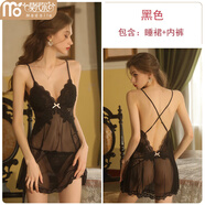 莫代爾性感睡裙吊帶女夏網(wǎng)紗蕾絲宮廷公主風(fēng)甜美可愛睡衣法式純欲家居服 黑色 L 適合[100-120斤]