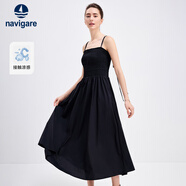 Navigare意大利小帆船吊帶連衣裙女士涼感百褶裙氣質(zhì)長(zhǎng)裙不同批次隨機(jī)發(fā)貨 暗夜黑 S