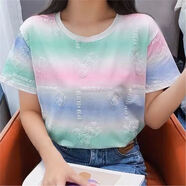 RGPX女士短袖t恤洋氣2025最新款個(gè)性時(shí)尚寬松顯瘦大碼半袖正肩上衣ins 807#【彩虹】 2XL 【建議145-170斤】