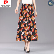 皮爾卡丹（pierre cardin）夏季薄款冰絲半身裙高腰顯瘦碎花裙A字大擺裙媽媽顯瘦減齡半身裙 紅葉 2XL 建議110-130斤