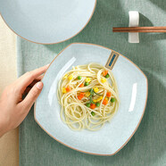 華青格家用盤(pán)子餐盤(pán)冰裂紋工藝7.5英寸方盤(pán)2只裝 高溫釉下彩碗盤(pán)餐具