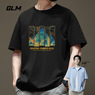 GLM敖瑞鵬代言短袖t恤男夏季休閑港風(fēng)學(xué)生青少年寬松潮搭純棉體恤ins 【純棉】黑#連綿青山 XL