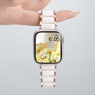 viue適用蘋(píng)果手表iWatch s11手表帶apple watch s9仿陶瓷s8夏季女款s7專(zhuān)用s6保護套se手鏈替換金屬腕帶 三珠+鋅合金-玫瑰金鑲陶瓷白+銀色連接器 【49/46/45/44m
