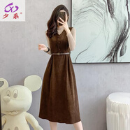 夕系今年流行燈芯絨背心裙兩件套2024秋季打底衫V領(lǐng)收腰系皮帶連衣裙 杏色毛衣+卡其連衣裙 XS