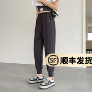 幻黛 運(yùn)動褲女新款韓版哈倫褲小腳彈力休閑褲女裝冰絲褲子 灰色 2XL