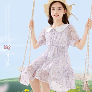 迪士尼女童連衣裙兒童裙子夏季新款公主裙大童長(cháng)裙雪紡裙 2DQ073紫色120