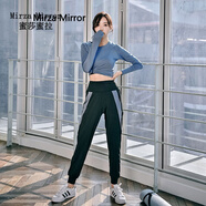 Mirza Mirror瑜伽服女夏網(wǎng)紅健身房運動(dòng)套裝晨跑步服速干衣寬松大碼戶(hù)外訓練 藍色長(cháng)袖+藍邊長(cháng)褲 XL