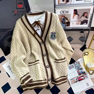 AEMAPE小熊毛衣開(kāi)衫女外套2025春新款女裝衣服寬松溫柔秋冬季針織上衣 卡其色B款 均碼 (80-140斤拍)